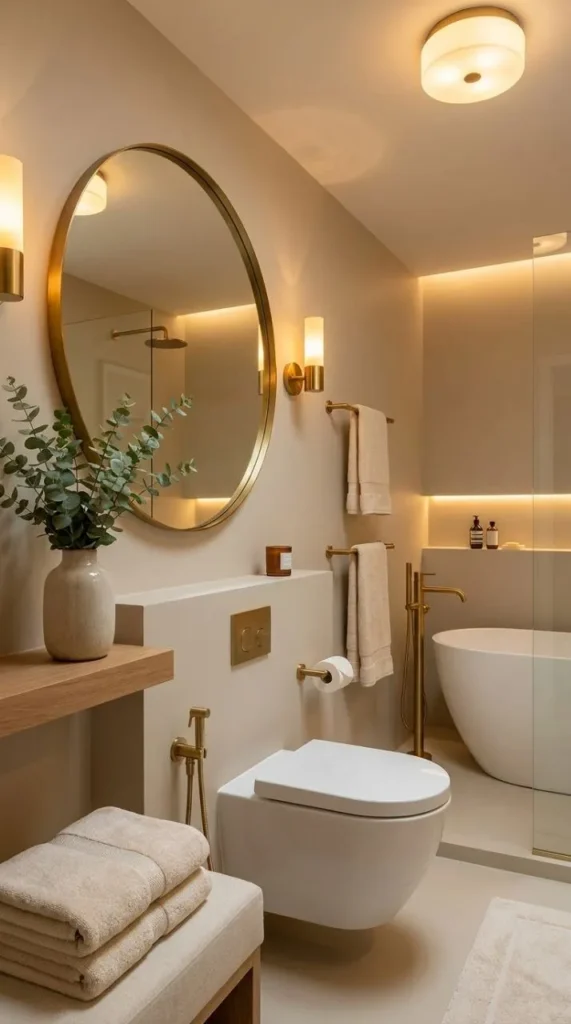 Round Mirror Above Toilet