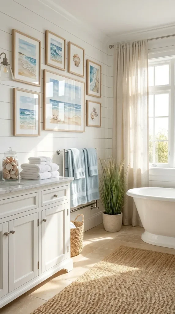 5. Coastal-Inspired Bathroom Wall Art for a Relaxed Escape