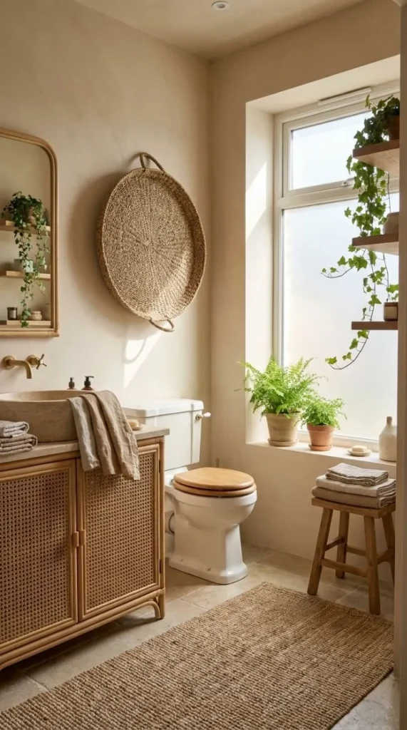 Woven Basket Wall Decor Above Toilet