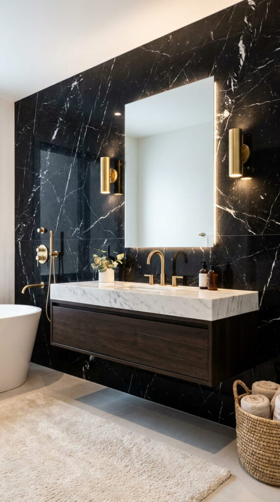 1. Create a Dramatic Black Marble Accent Wall