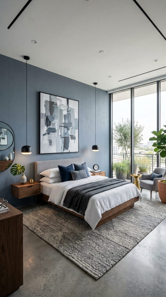 10. Blue and Gray Modern Bedroom
