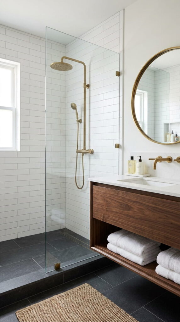 12. Contrasting Shower Floor and Wall Tiles
