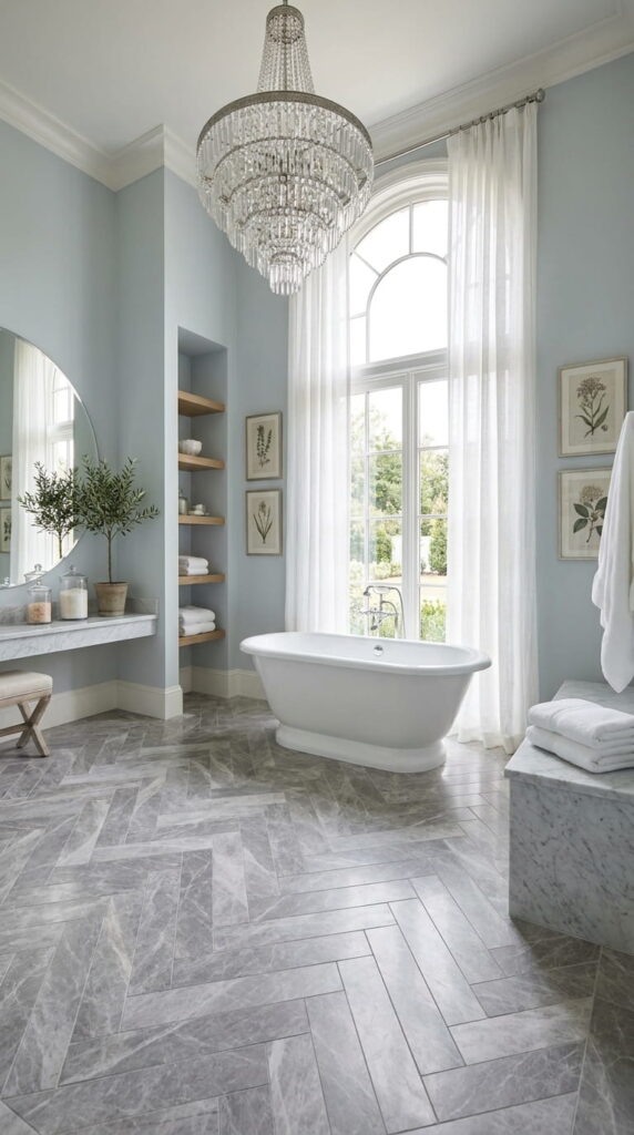 12. Oversized Herringbone Luxury Bathroom