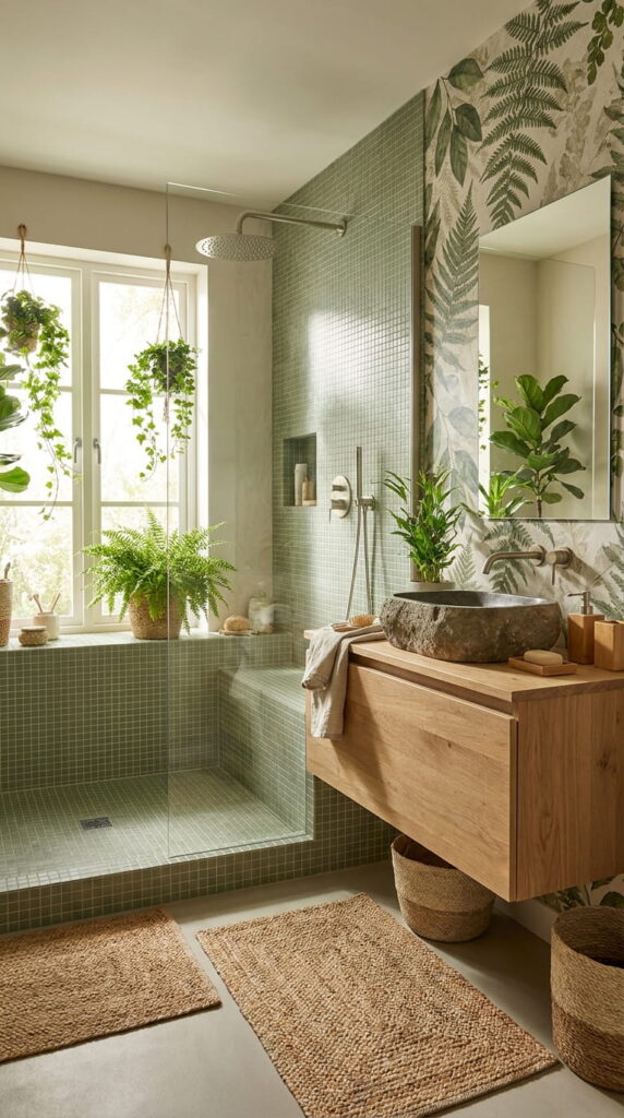 16. Green Shower Floor Tiles