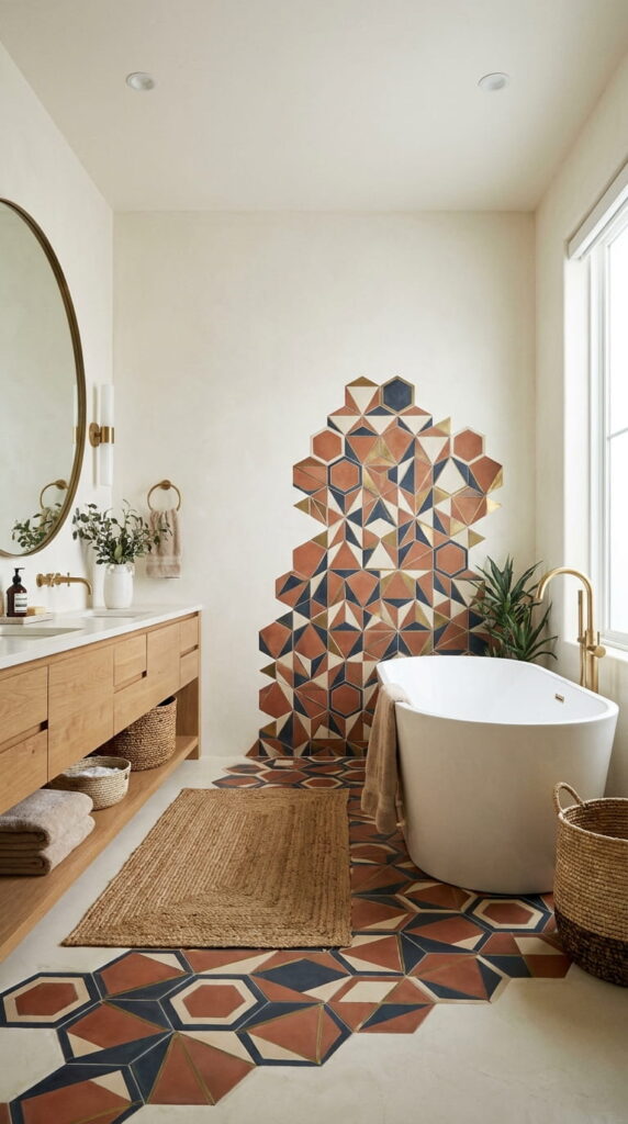 2. Extend Floor Tile onto the Walls for a Designer Look