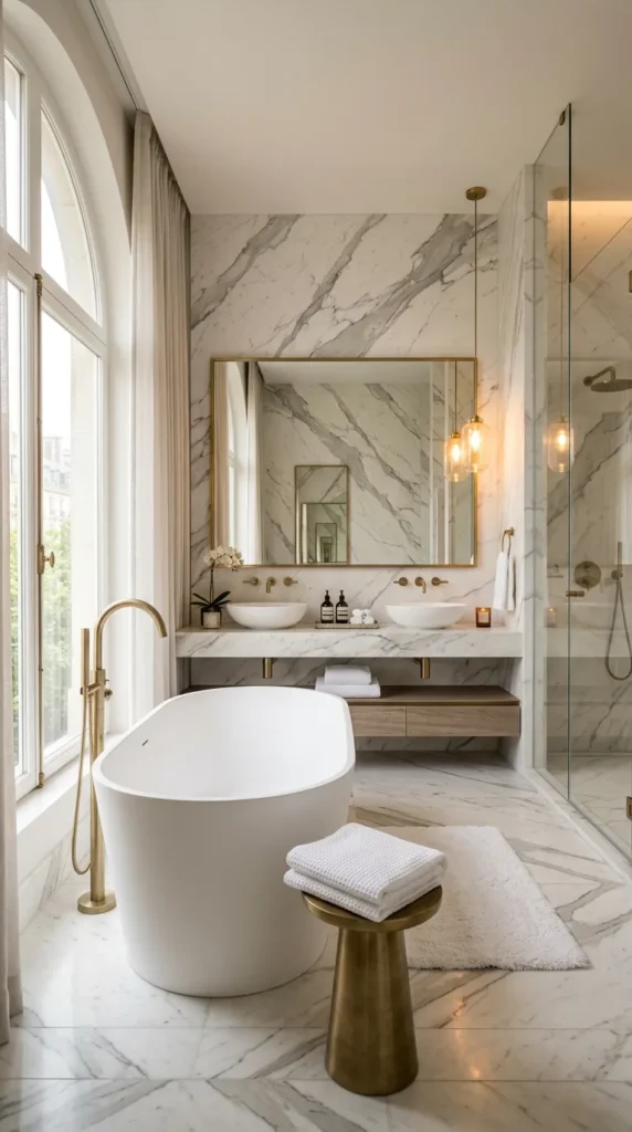 2. Floor-to-Ceiling Marble Tiles