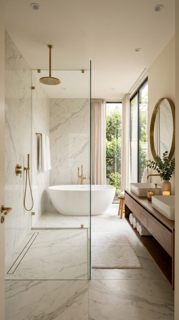 2. Marble-Look Porcelain Tiles