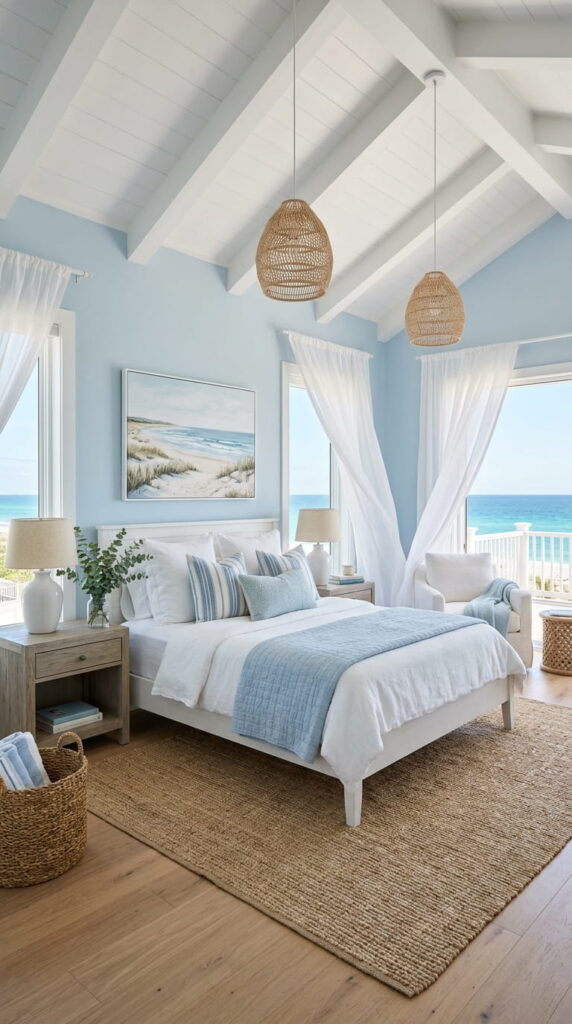 3. Blue and White Coastal Bedroom