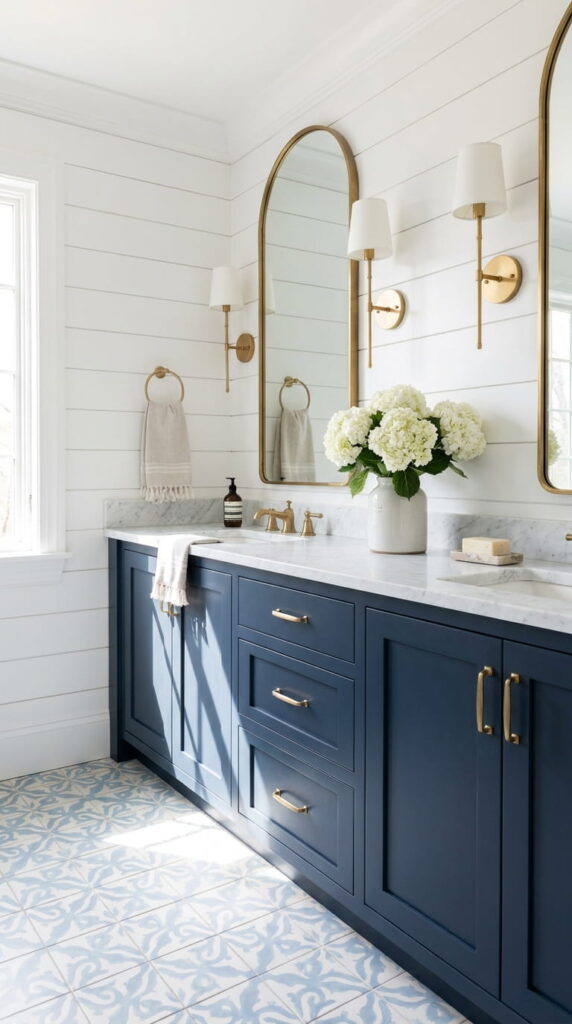 3. Coordinating Blue Tile Bathroom