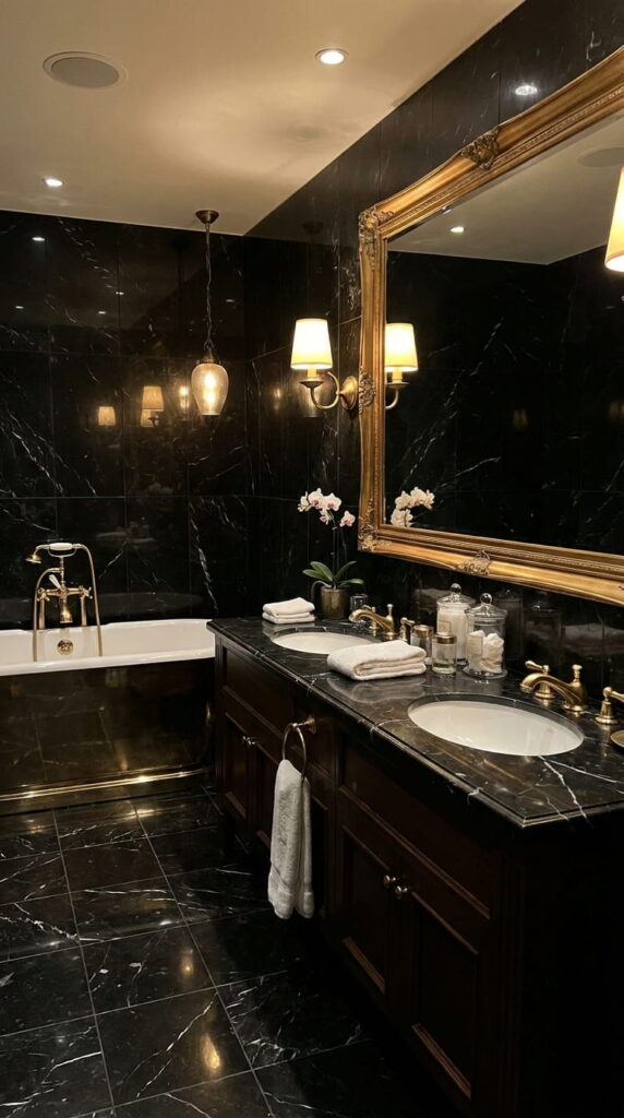 3. Pair Black Marble with Gold Fixtures