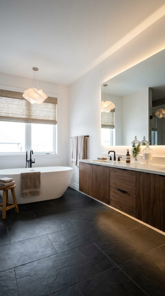 4. Add Depth and Drama with Dark Floor Tiles