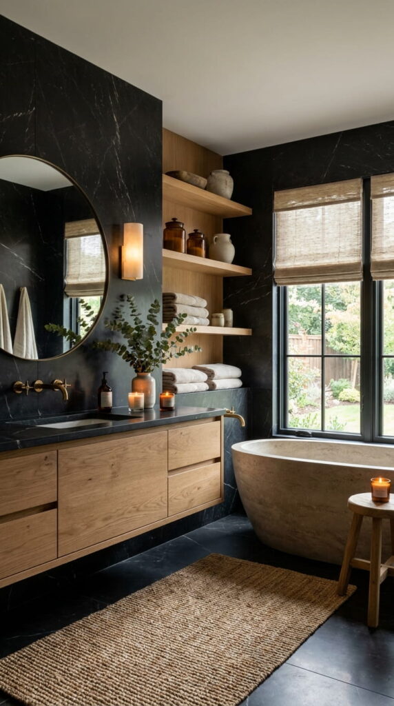 5. Mix Black Marble with Natural Wood