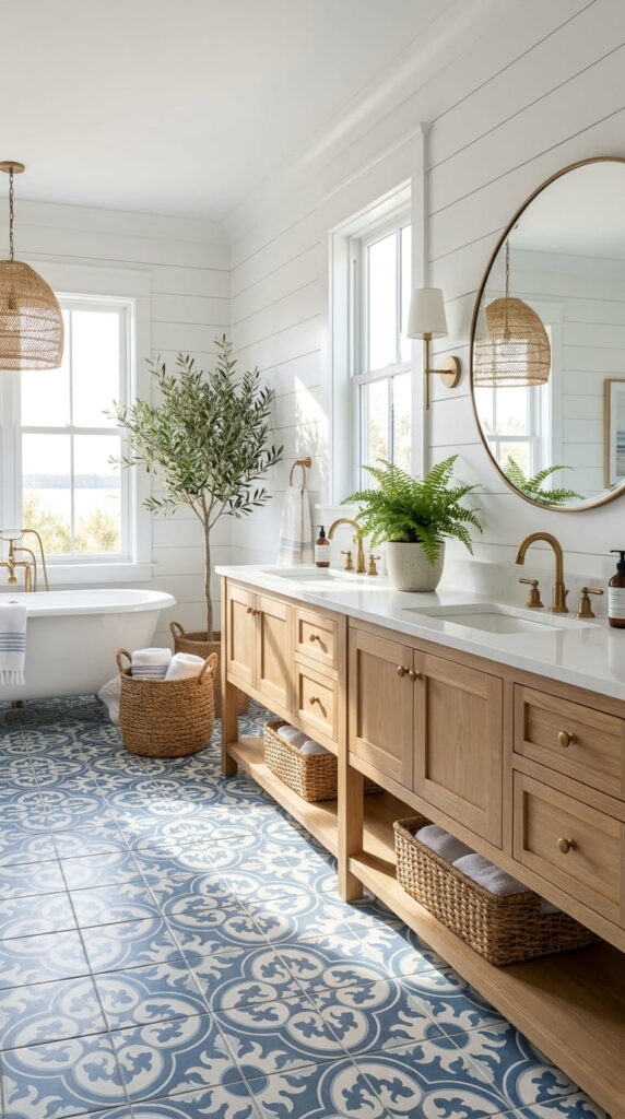 6. Add a Fresh and Relaxing Feel with Blue Floor Tiles