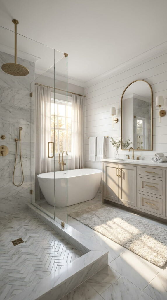 6. Herringbone Shower Floor Pattern