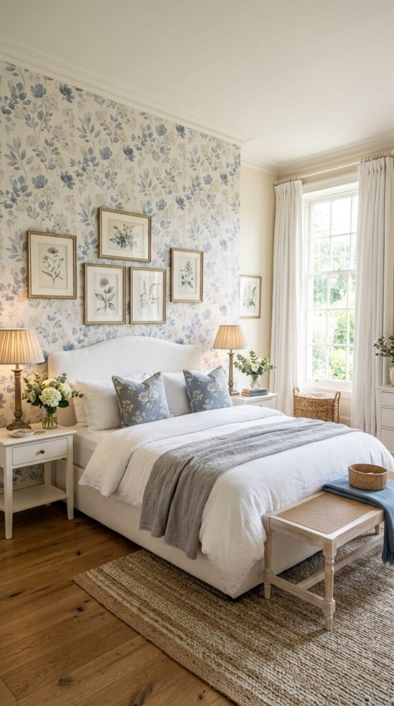 9. Blue Floral Wallpaper Feature Wall