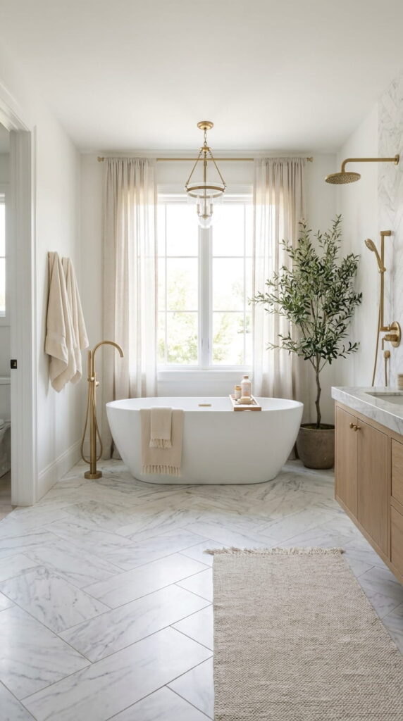 9. Herringbone Tile Bathroom Floor