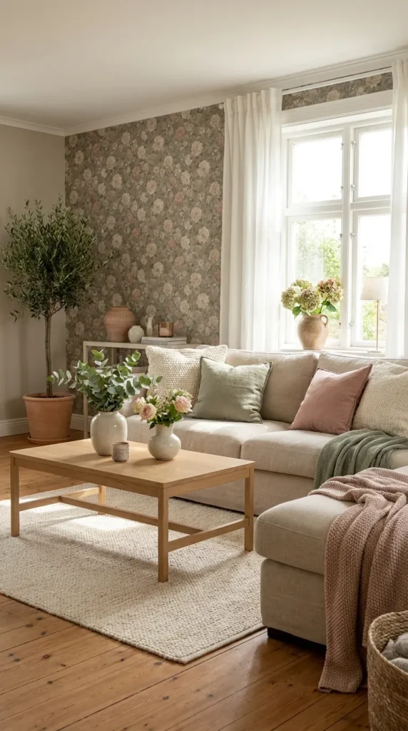 1. Soft Floral Feature Wall