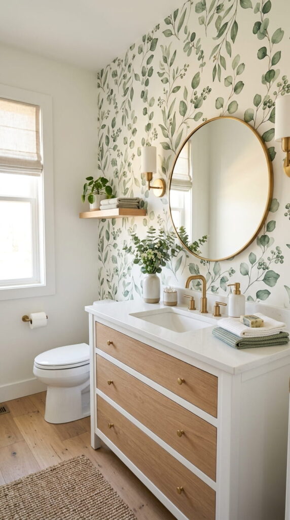 12. Wallpaper Accent Wall with Simple Decor
