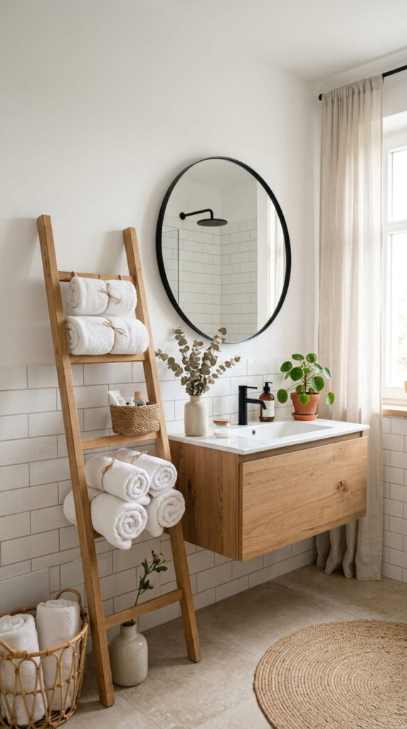 13. Leaning Decorative Towel Ladder
