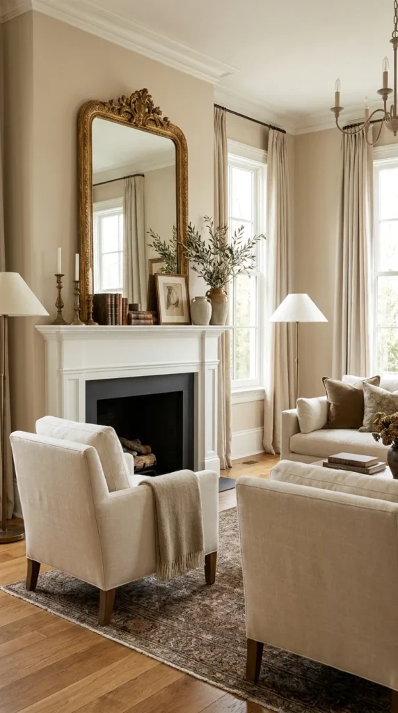 2. Decorate with an Antique Gold Mirror