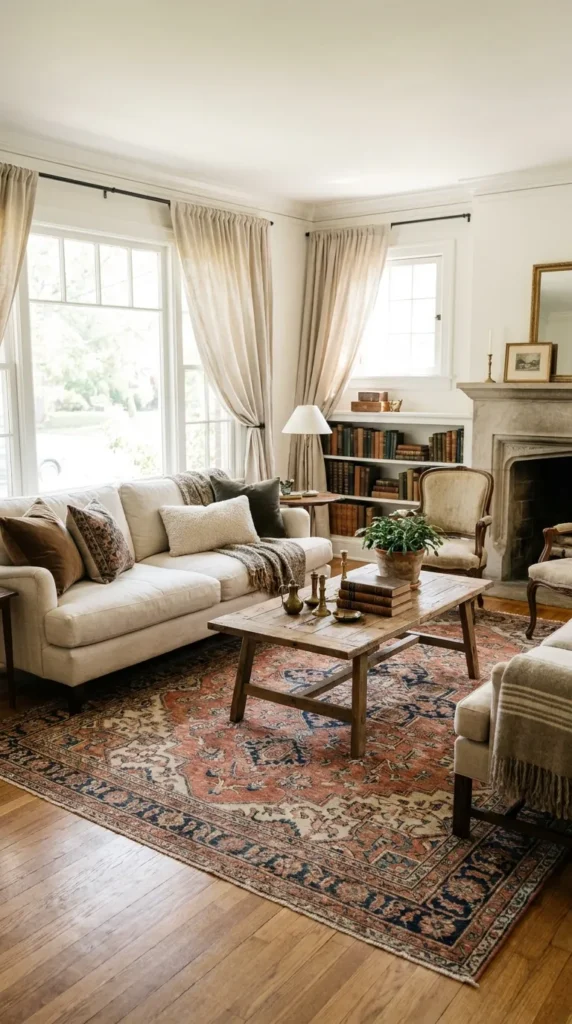 4. Layer a Faded Persian Rug