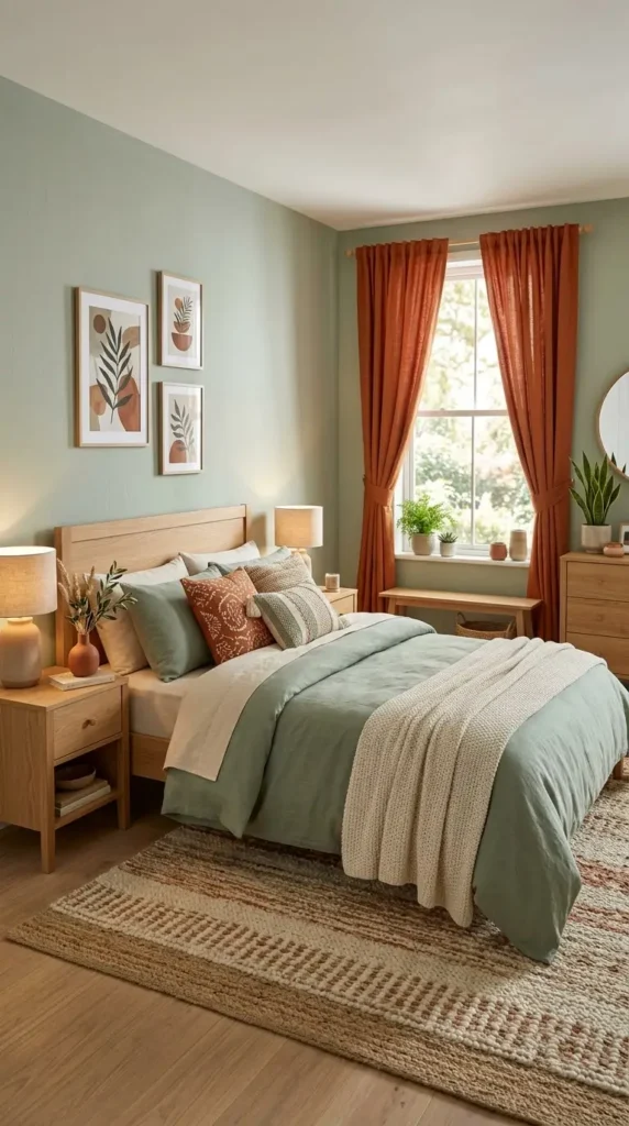 7. Bring in Burnt Orange With Curtains