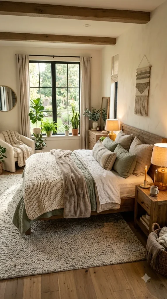 7. Create a Cozy Beige and Sage Green Bedroom