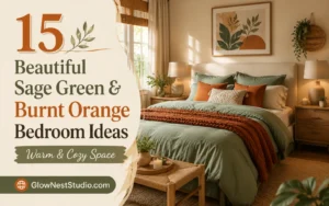 Warm Sage and Burnt Orange Bedroom