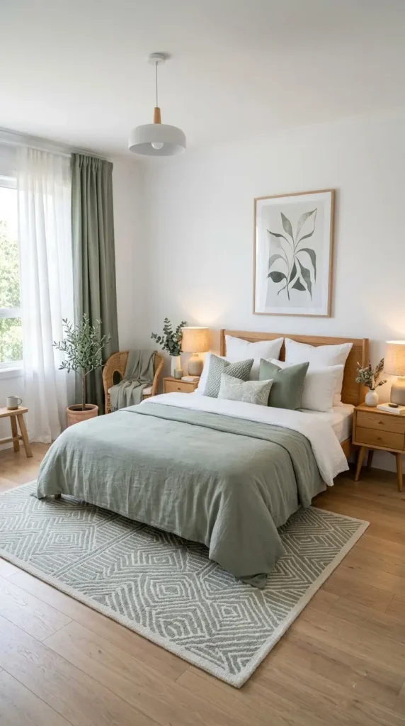 14. Add a Sage Green and White Patterned Rug