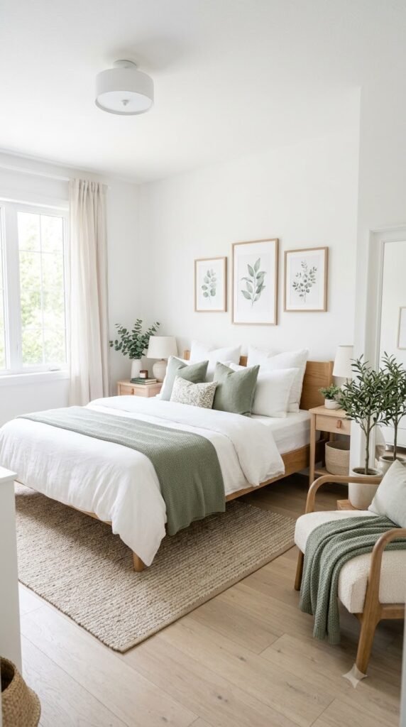 15. Keep the Bedroom Mostly White With Sage Green Accents